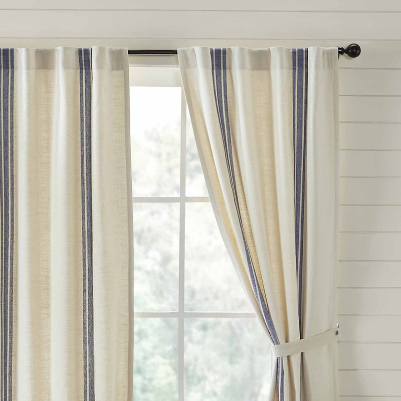 Piper Classics Market Place Blue Grain Sack Stripe 63" Curtain Panels - Image 3